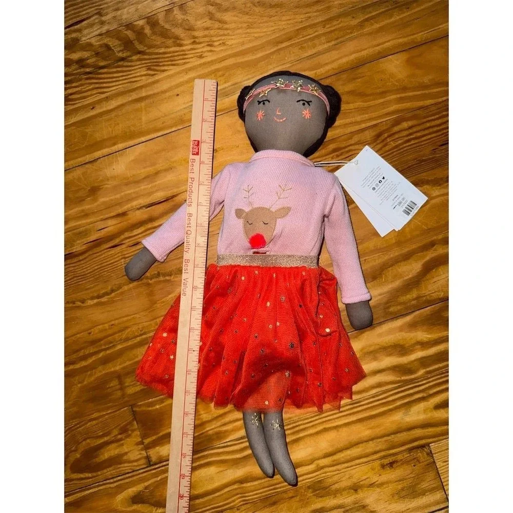 Meri Meri Holly Festive Christmas Holiday rag cloth Plush Doll with Braided Hair